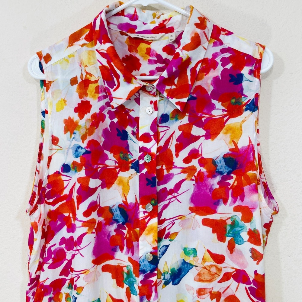 Soft‎ Surroundings Size XL Sleeveless Collared Shirt Dress Rayon Multicolor - Picture 3 of 7